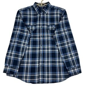 Faded Glory Flannel Shirt Mens XL (46-48) Navy Blue Plaid Cotton Button Down